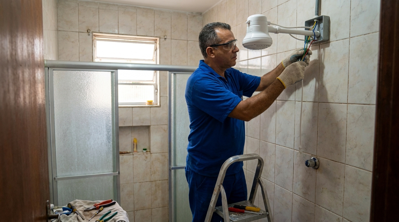 Substituição de Chuveiro Antigo no Centro, Ponta Grossa‑PR